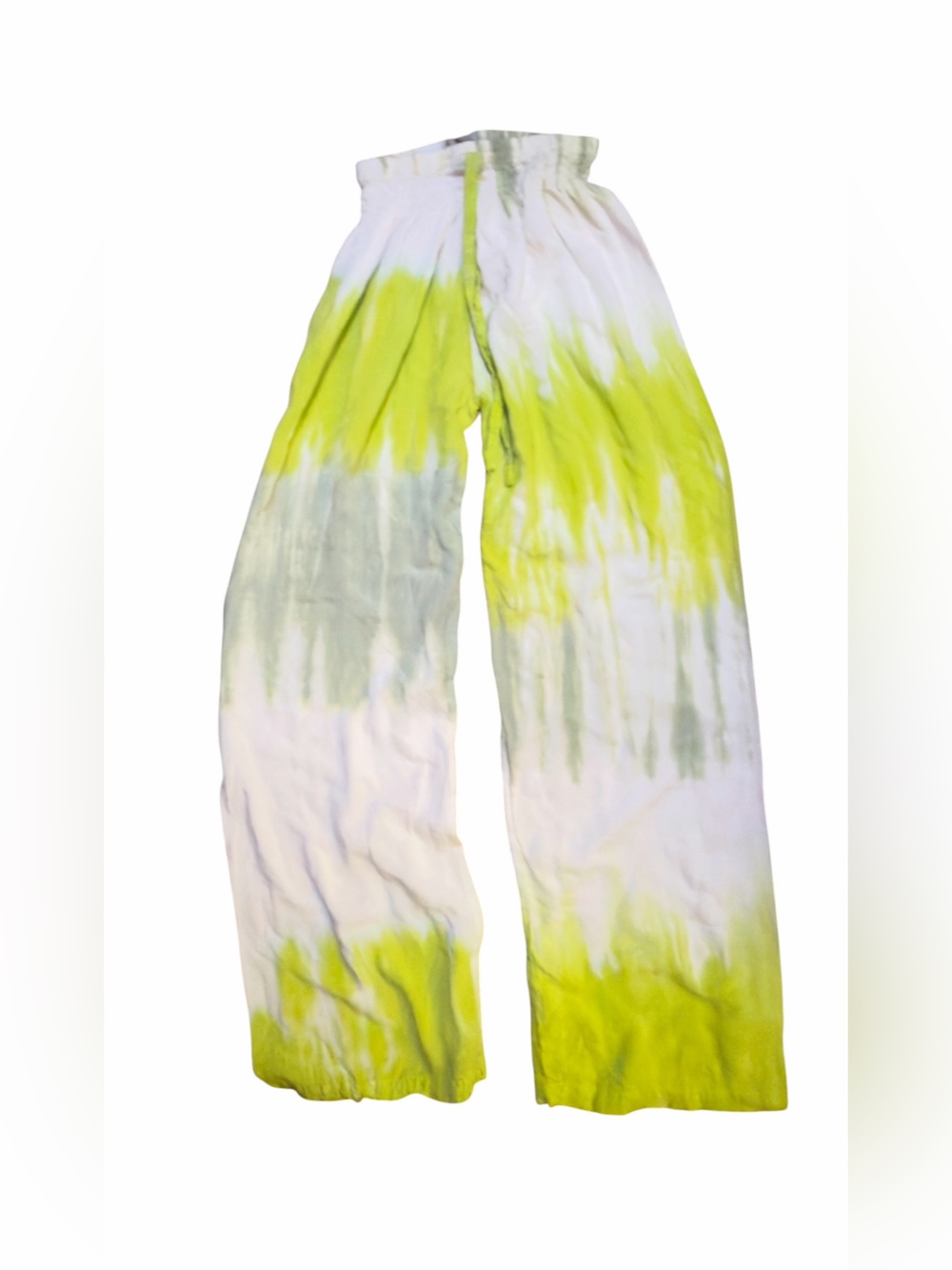 Uluwatu Brand Wide Legged Tie-Dye Lounge Pants in Lime Green and White